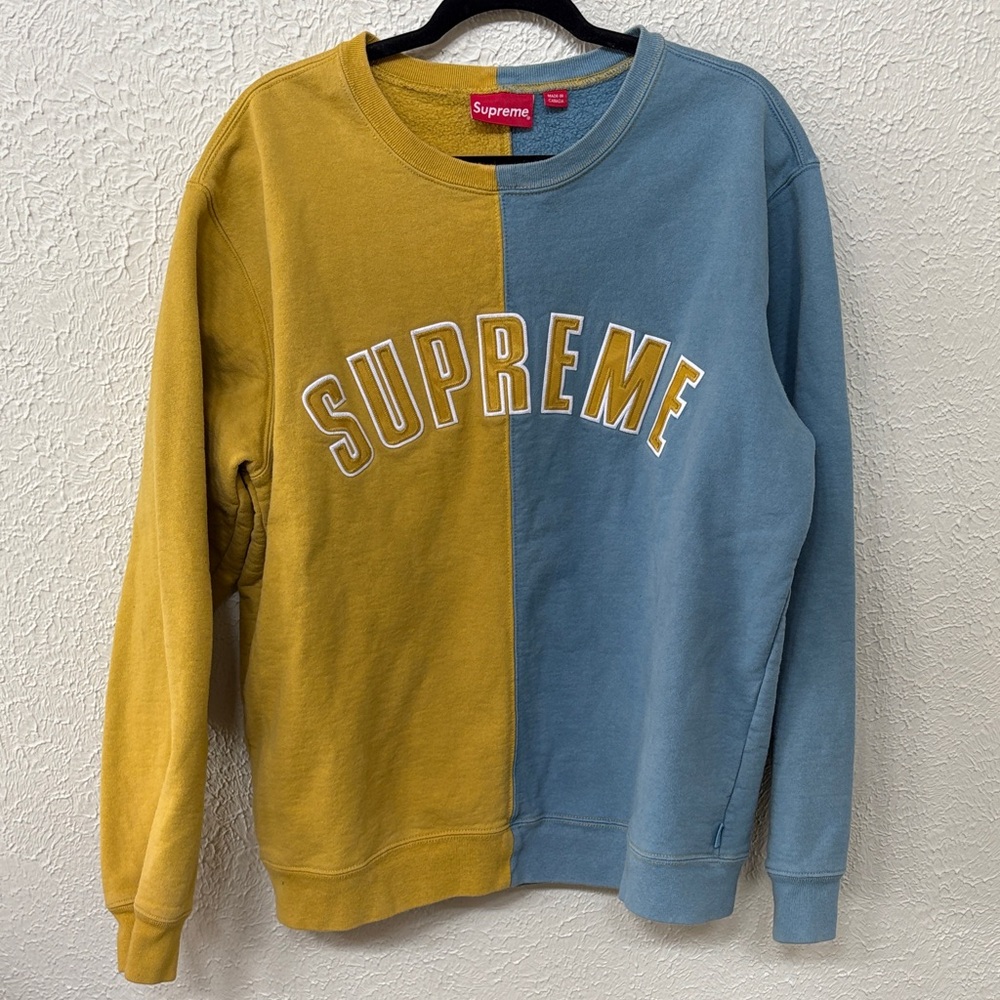 Supreme Split Crewneck Sweatshirt in Mustard & Light Blue - Authenticated